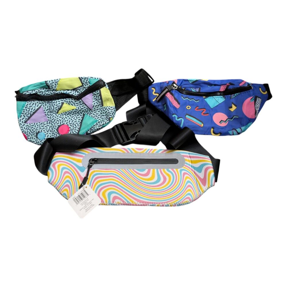 3pc Fanny Pack Bundle | Retro 90s Waist Bags | Festival Travel Belt Bags - Picture 4 of 4